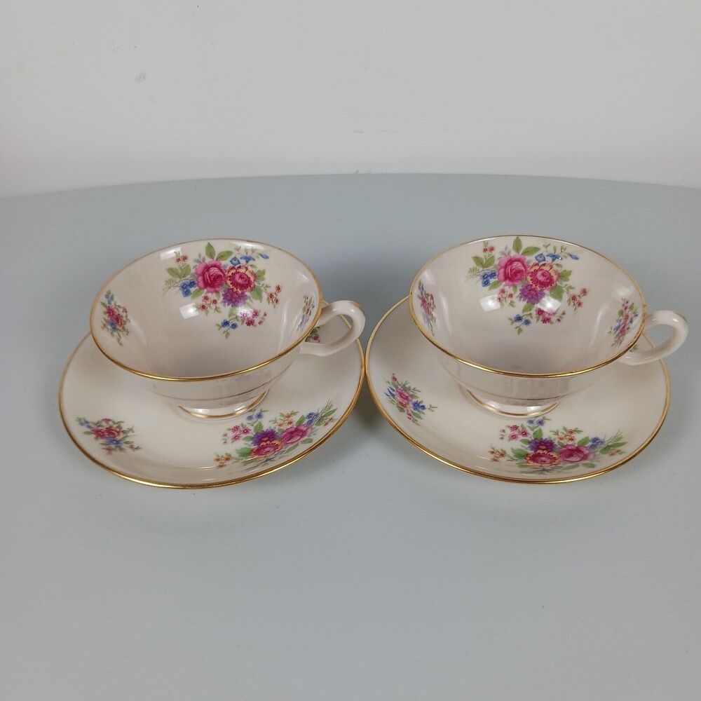 Lenox Vintage Aurora Set Of 2 Teacups And Saucers L-347 Discontinued Pattern...